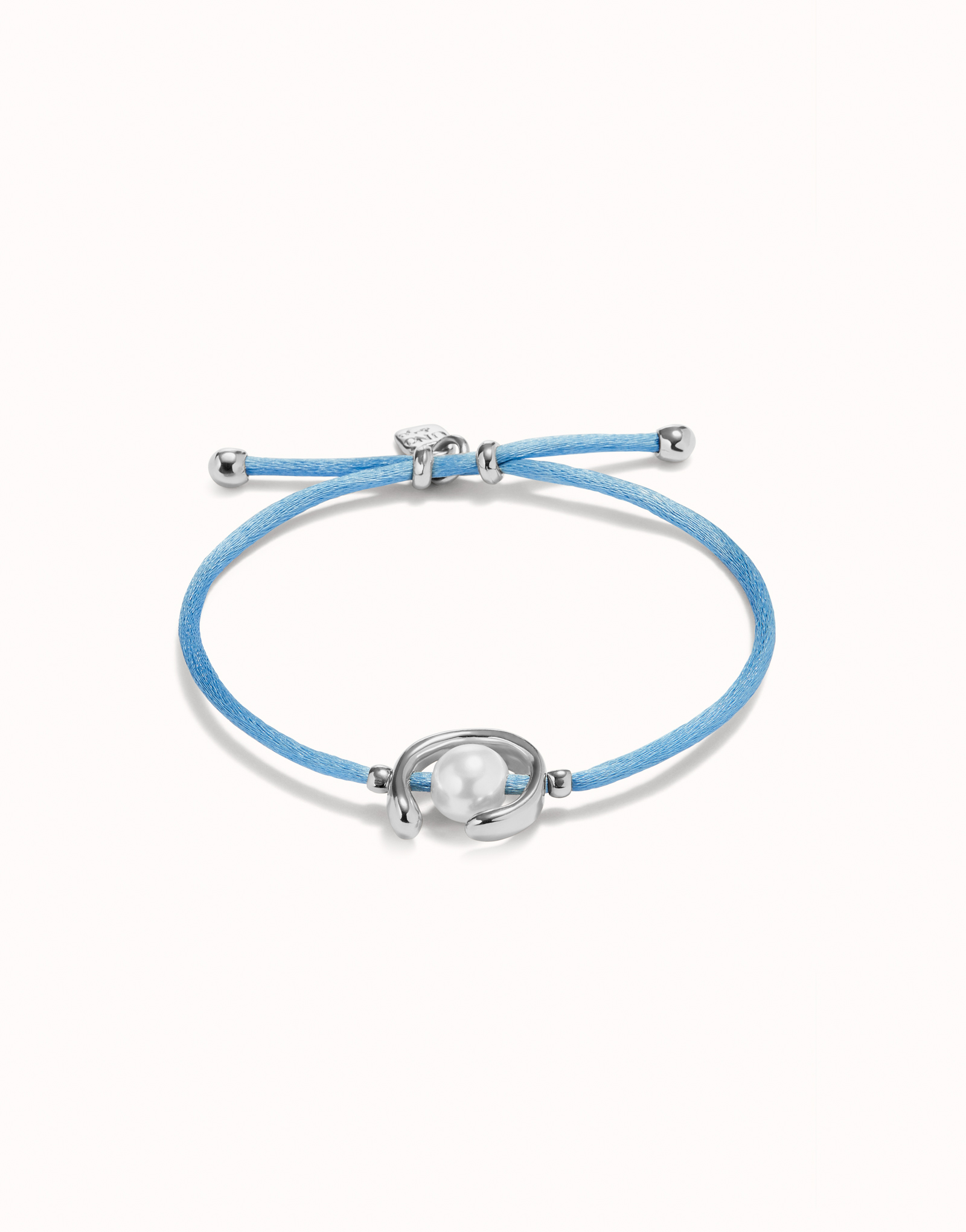 Sterling silver-plated blue thread bracelet with shell pearl accessory., Silver, large image number null